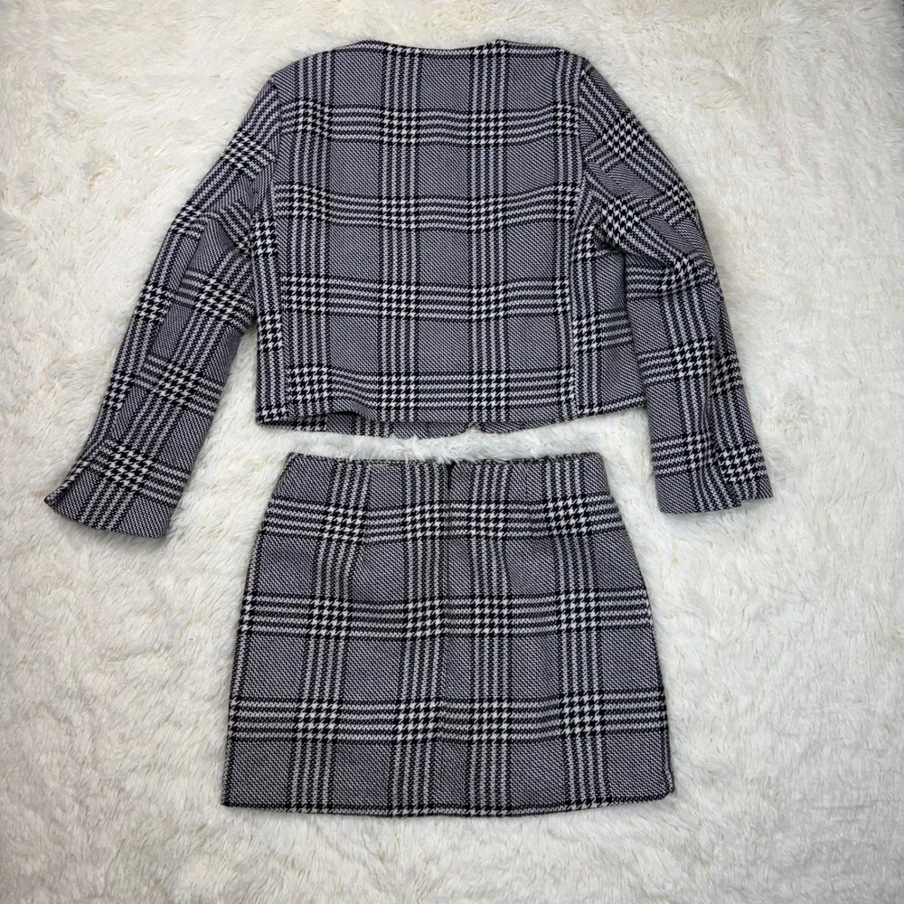 H&M Skirt Suit Set Women 8 & M Black White Glen Plaid Cropped Clueless Cher